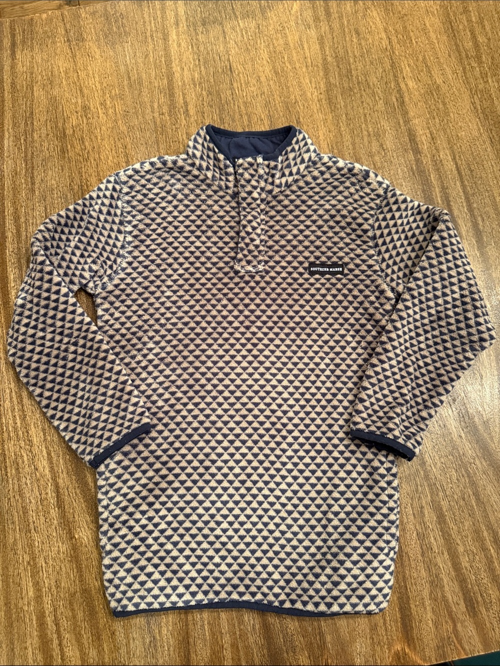 YM Southern Marsh Arapaho Fleece Pullover Navy & Cream Geometric Quarter-Snap
